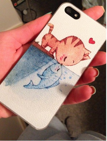 The Kiss Cute Animal Cat And Fish Cover Case For Iphone 4/4s, Iphone 5/5s And 5c Transparent Snow
