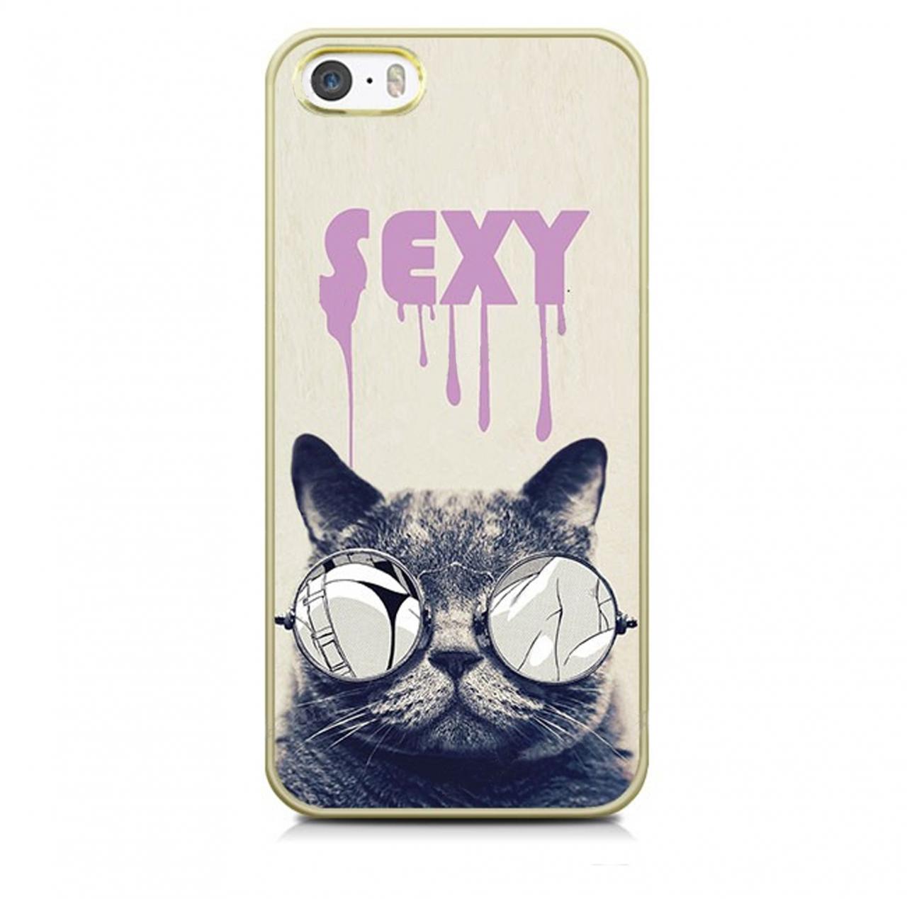 Sexy Cat With Glasses Protective Case For Iphone And Samsung Galaxy ( Screen Protector)